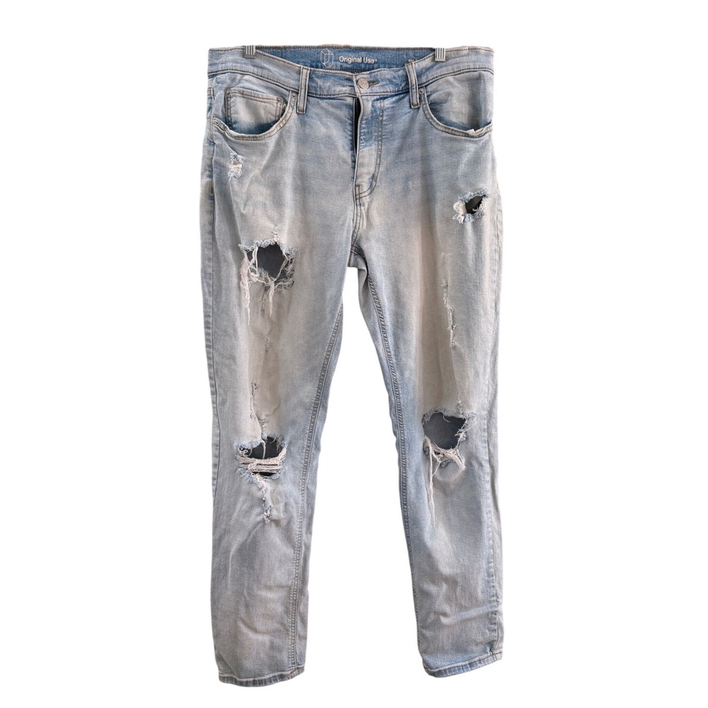 Original Use Mens Slim Taper Distressed Ripped Light Wash‎ Jeans 34x34 Thrashed